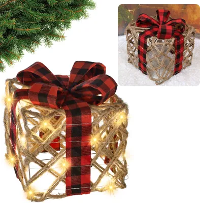Produktbild von Geschenk aus Jute mit LED-Schleife, Weihnachtsdekoration 20cm