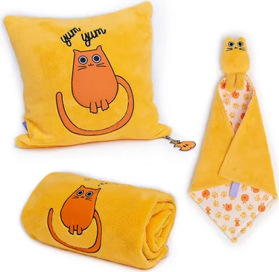 Produktbild von Milk&Moo Tombish Cat Kuscheldecke Set für Babys, Schmusetuch, Kuschelkissen, Babygeschenk-Set mit Schnuffeltuch, Atmungsaktiv, Orange, ab 0 Monaten, 3-teilig