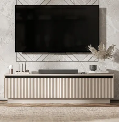 Produktbild von TV-Ständerschrank SELENE von Lindner Möbel – zweitürig – 140 x 37 x 35 cm - Farbe: Kaschmir matt -  Italienische Tiefmattfolie