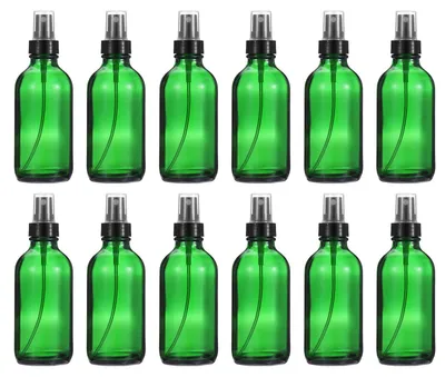12er-Pack Glazen Sprühflaschen 4 oz, auslaufsicher, Grün/Schwarz