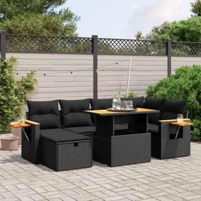 Produktbild von Schwarz 7-tlg. Garten-Sofagarnitur mit Kissen Schwarz Poly Rattan ,Design 2024 Neu