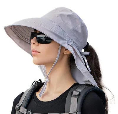 Produktbild von Damen-Sonnenhut, Outdoor-Stil, UPF 50+, breite Krempe, Safarihut, faltbarer Gärtnerhut mit Zopfloch