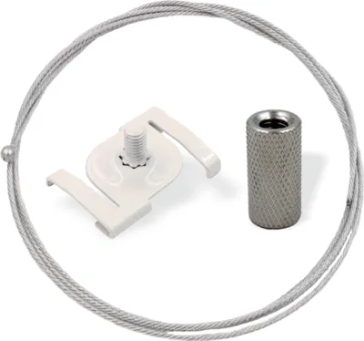 Produktbild von Abhängeset mit Rasterdecken Clip ohne Drahtseilhalter / Gripper, Ø 1,5 mm | weiß | Länge 5000 mm