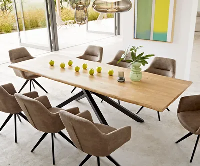 Produktbild von DELIFE Esstisch Edge 260x100x2,5-3 Eiche Natur Kreuzgestell Rechteck Schwarz Live-Edge