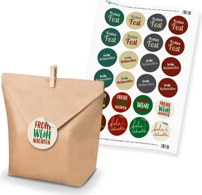 Produktbild von SET Frohe Weihnachten Mix (Motiv 51) 24x Geschenktüten + 24x MiniKlammer + 24x S
