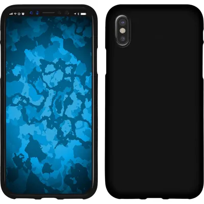 A split image showing the front and back of a black phone case on a white background.