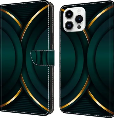 Produktbild von CLM-Tech Handyhülle kompatibel mit iPhone 16 Pro Hülle - Tasche aus Kunstleder - Klapphülle mit Ständer und Kartenfächern - Schutzhülle Wallet Case Cover goldener Rand Kontur