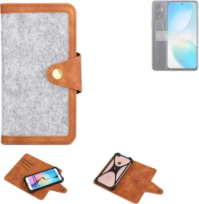 Produktbild von K-S-Trade Handyhülle kompatibel mit Infinix Hot 12i Schutzhülle Filz-Hülle Kunst-Leder hellgrau braun (1x)