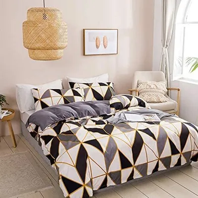 Produktbild von Bettwäsche 200X220 cm Grau Weiß Dreiecke Wendebettwäsche Set King Size Karo Landhaus Bettbezug Set Microfaser Geometrisches Bettdeckenbezug Doppelbett Karomuster Bettwaesche mit Reißverschluss