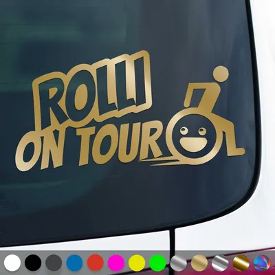 Produktbild von PantherPixel Rollstuhlfahrer Aufkleber Rolli on Tour Handicap Sticker Auto Geschenkidee Farbe Gold