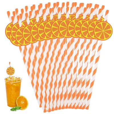 Image de Pailles en papier, saveur orange, 50 pièces, 20 cm