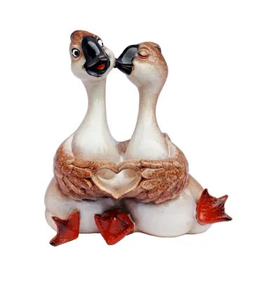 Produktbild von Deko Gänse Paar mit Herz Gans Ente Vogel Teichfigur Garten Tier Figur Skulptur
