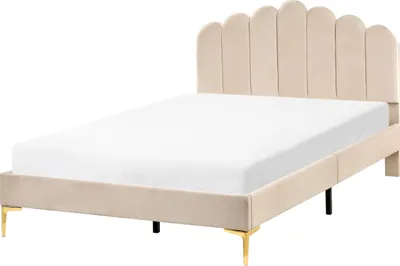Obrázok produktu pre BELIANI Posteľ béžové zamatové čalúnenie 120 x 200 cm kovové nohy s čelom a roštom moderný glamour štýl spálne