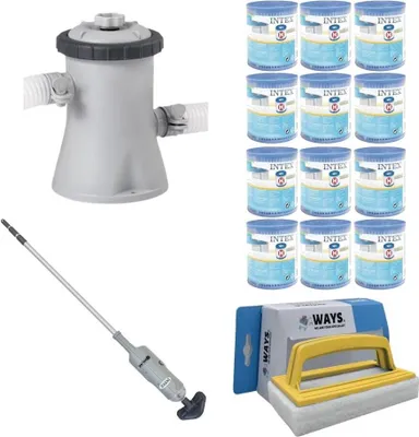 Immagine prodotto di WAYS - Cura della piscina - Aspiratore e pompa filtro 1250 L/u e 12 filtri tipo H & spazzola WAYS
