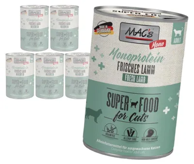 Produktbild von MAC's 6x400g Monoprotein Nassfutter für Katzen, Lamm