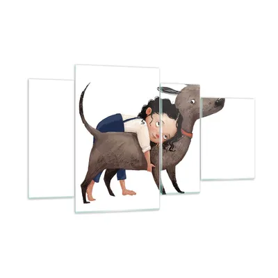 Produktbild von Bilder auf glas - 4 Teile - Kind Hund Bild - 120x70cm - Glasbilder - Wandbilder - Bilder - zum Aufhängen bereit - Wanddekoration aus Glas - Glas Bilder - Wandbild auf Glas - GDL120x70-4783