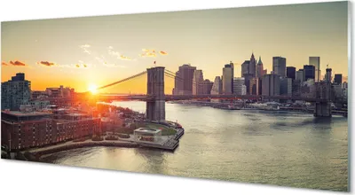 Produktbild von Glasbilder 125x50 Wandkunst Brücke Fluss Sonnenaufgang