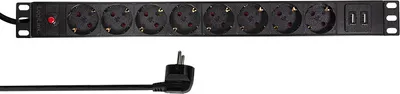 Obrázok produktu pre LogiLink PDU8C02, Základný, 1U, Hliník, Čierna, 8 AC zásuvky/AC zásuviek, Typ F