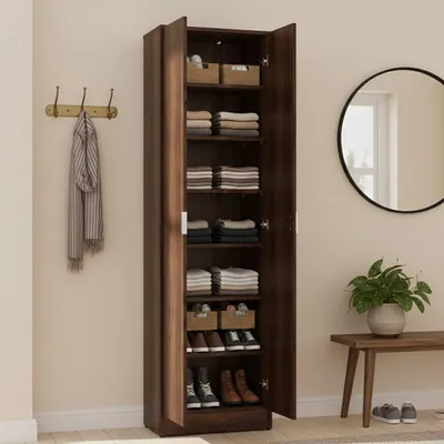 Produktbild von Dmora Schuhschrank Delizia 60x33x192h cm Nussbraun, 6 Regale 2 Türen