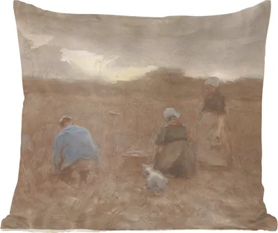 Produktbild von MuchoWow® Zierkissen Sofakissen Wohnzimmer Dekokissen 40x40 cm Kartoffelerntemaschinen - Gemälde von Anton Mauve - Foto Kissen - Schlafzimmer Dekoration