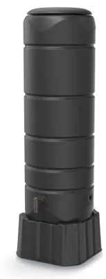 Produktbild von BirnePower Regentonne 110L Anthrazit mit Standfuß & Wasserhahn – Rundes Regenfass aus HDPE, UV-beständiger Wassertank für Garten & Regenrinne