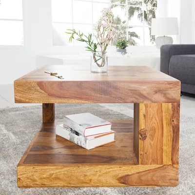 Produktbild von cagü: Exklusiver Design Couchtisch  [AGRA] Sheesham Massivholz 60cm x 60cm Quadratisch