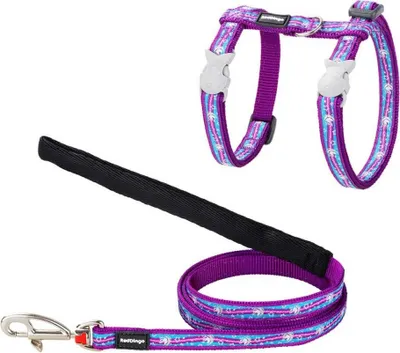 Image de Harnais chat rouge style dingo violet bleu licorne laisse