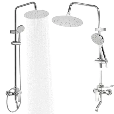 Produktbild von Regendusche mit 3 Funktionen - Duschset - Verstellbare Duschstange - Runde Duschkopf