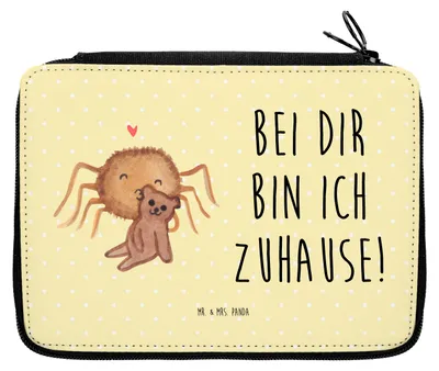 Produktbild von Mr. & Mrs. Panda Stifteetui Spinne Agathe Teddy - Gelb Pastell - Geschenk, Verliebt, Treue, Federtasche, Schlampermäppchen, Bleistiftetui, Miteinander, Mäppchen