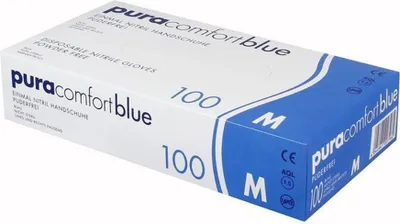 Zdjęcie produktu dla Rękawiczki nitrylowe Puracomfort bezpudrowe, niebieskie, rozmiar: L, zawartość: 100 sztuk
