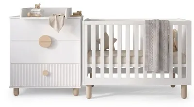 Obrázek produktu pro ZEE LOFT dětský pokoj Bílý postýlka 2v1 120x60 cm s přebalovací komodou