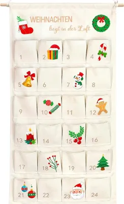 Obrázek produktu pro Adventní kalendář k naplnění - 24 přihrádek - 124x71 cm - Vánoční kalendář k naplnění - určený k zavěšení - opakovaně použitelný