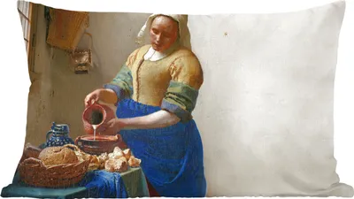 Produktbild von MuchoWow® Zierkissen Sofakissen Wohnzimmer Dekokissen 50x30 cm Das Milchmädchen - Kunst - Alte Meister - Vermeer - Wohnzimmerdekoration - Polster mit Photo