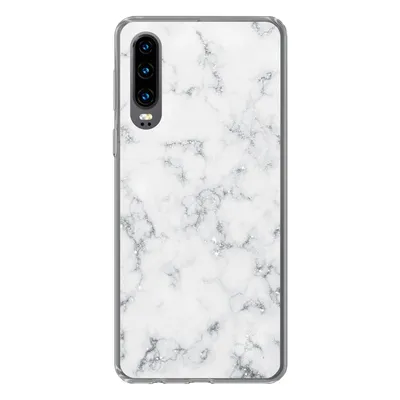 Produktbild von MuchoWow® Handyhülle Schutzhülle Hülle für Huawei P30 Marmor - Weiß - Silber - Glitter - Marmoroptik - Chic Silikon Softcase Handy Hülle - Kartenbesitzer