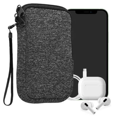 Produktbild von kwmobile Neopren Handytasche für Smartphones S - 4,5" - Handy Tasche mit Reißverschluss - Handyhülle universal Anthrazit Weiß