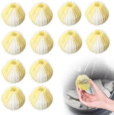 Image de Balles anti-peluches pour lave-linge - 12 pièces - Balles lavables réutilisables - Balles en tissu pour éliminer les poils à la maison