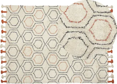 Zdjęcie produktu dla BELIANI Dywan beżowo-pomarańczowy bawełniany 140 x 200 cm minimalistyczny ręcznie tuftowany włochaty z frędzlami wzór geometryczny salon sypialnia