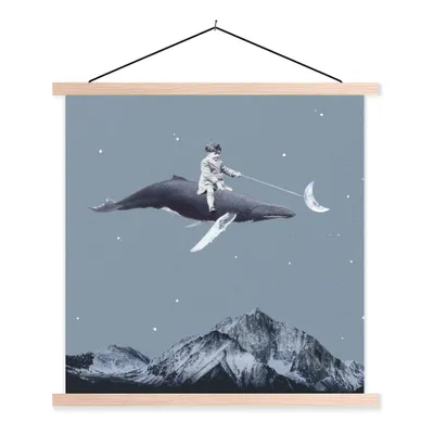 Produktbild von MuchoWow® Textilposter Weltraum - Junge - Mond - Wal 40x40 cm mit holzfarbenen Rahmen - Posterleiste