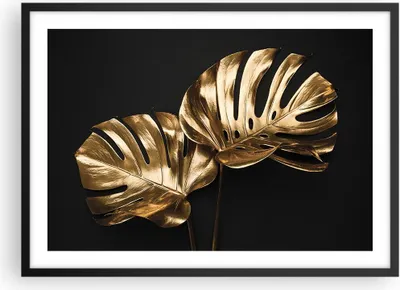 Produktbild von Gerahmtes Poster - Schwarzer Rahmen - Golden Blätter Monster - 70x50 cm - Wand Bild - Wanddeko - Wandbilder - Kunstposter - Wandposter - Bilderrahmen - Bilder - Kunstdruck - P2BAA70x50-4735