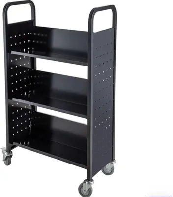 Zdjęcie produktu dla Regał z wózkiem na książki – 128,2 x 35 x 128,2 cm – duża przestrzeń do przechowywania książek