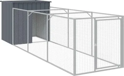 Obrázok produktu pre vidaXL Domček pre psa s výbehom antracit 110x405x110cm pozinkovaná oceľ