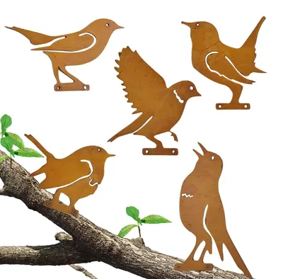 5 Rostvögel, Gartenstecker, Metalldekoration für Außen, Vogel