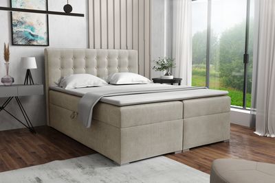Boxspringbett COLORADO 180x200 cm Beige Velour Samt Komplettbett inkl..Taschenfederkernmatratzen 7 Zonen H4 Polsterbett Matratzen H4