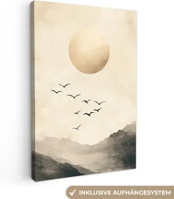 Produktbild von Leinwand Bilder 80x120 cm - Japandi - Landschaft - Beige, Bild Modern, Wanddeko, Gemälde