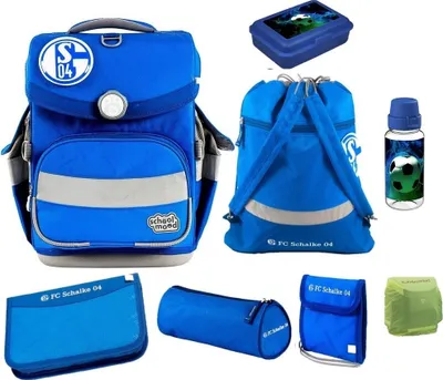 Produktbild von School Mood Fußball Schulranzen für Jungen 1. Klasse FC Schalke 04 Schultasche im Set 9-teilig mit Dose, Flasche und gefüllter Federmappe
