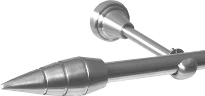 Produktbild von Gardinenstange Set Edelstahl Look Metall Ø 16mm zur Wandbefestigung 1-lauf Modern Spitze , Länge wählbar H14E18