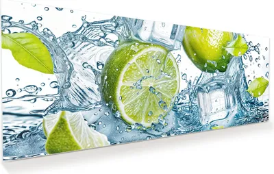 Produktbild von Glasbild 125x50cm in XXL für Wohnzimmer, Schlafzimmer Motiv Limetten Splashing