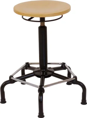 Produktbild von Drehhocker Atlanta | Sitzhöhe 57-76cm | Ø 63cm | Tragfähigkeit 110kg | Holz-Buche | Kunststof-Fußkreuz mit Gleiter & Fußstütze | Ringauslösung | Buche