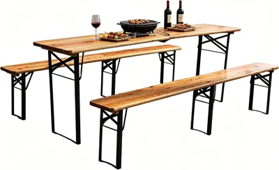Immagine prodotto di Set di tavoli per birra - Set di tavoli per feste - Ideale per organizzare feste all'aperto - Pieghevole e robusto - 177 cm - Legno