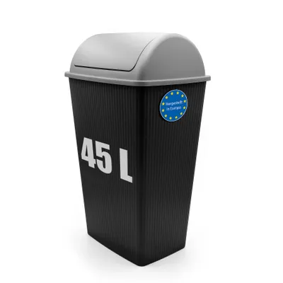 Produktbild von BigDean Mülleimer mit Schwingdeckel 45 L Anthrazit–Abfalleimer für die Küche & Büro – Müllbehälter aus robustem & geruchsdichtem Kunststoff EU